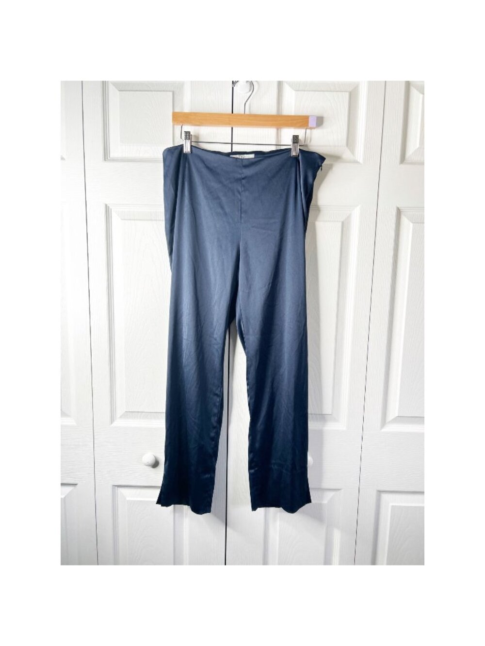 Maison de Papillon Kennedy Navy Blue Sateen Satin Pants Women's Size Large L